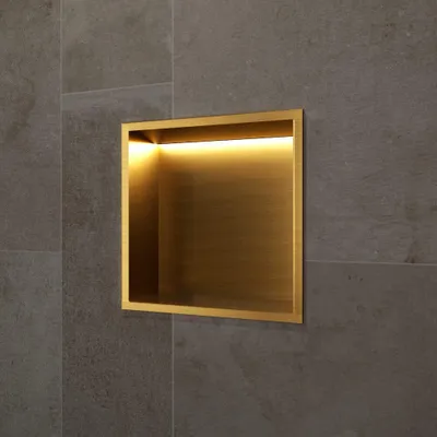 Produktbild von Wandnische Dusche INDIC mit LED gebürstetes gold