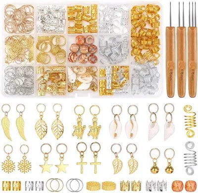 Produktbild von Dreadlocks Schmuck 3 Haarnadeln Metall Fäden Ringen Zierde