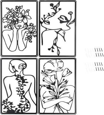 Imagen del producto de Uniqoos® Juego de 4 decoraciones de pared metálicas: arte abstracto en color , cada una de aproximadamente 33 x 21,7 cm, fabricadas en metal resistente y fáciles de montar