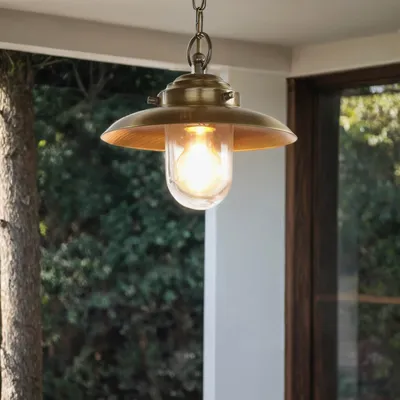 Produktbild von Hängeleuchte Messing Glas Ø23cm IP54 rostfrei maritime Lampe Außenlampe außen Balkon Terrasse