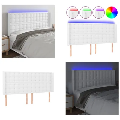 Produktbild von vidaXL LED Kopfteil Weiß 183x16x118/128 cm Kunstleder - LED Kopfteil - LED Kopfteile - Kopfteil - Bett-Kopfteil