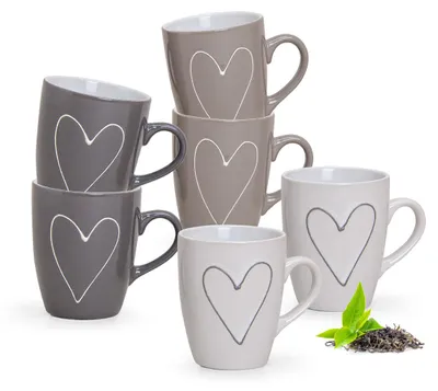Produktbild von Schöne Kaffeetassen 6er Set einfarbig mit Herzen Landhaus-Stil