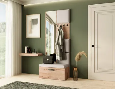 Produktbild von Garderobe MARGARET III, Farbe: Artisan + Hellbeige , mit gepolsterten Paneelen, Spiegel und Kleiderhaken