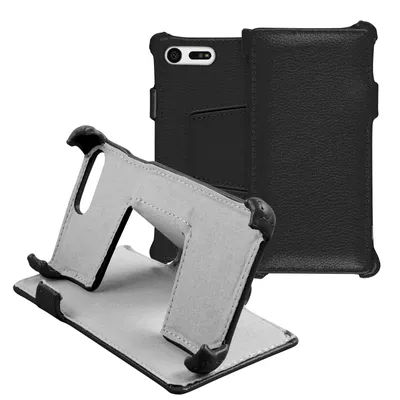 Produktbild von PhoneNatic Echt-Lederhülle kompatibel mit Sony Xperia X Compact - Leder-Case schwarz + Glasfolie