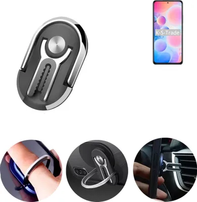 Produktbild von K-S-Trade 3in1 Smartphone-Ring Handy-Ring kompatibel mit UMIDIGI A9 Max Fingerhalterung  Handyring Tischständer Lüftungsgitter-Halterung Tisch