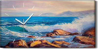Produktbild von Wandbild Leinwand Bilder mit Uhr Geräuschlos 60x30 Ölgemälde Ozean Meer wellen - weiße Hände