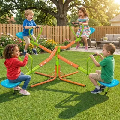 Produktbild von Wippe für Kinder, 4 Sitze, 360° drehbar, stabiler Kunststoffsitz, Spielplatz