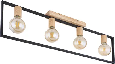 Produktbild von Deckenlampe, Holz, Metall, schwarz, 4 Flammig, L 90 cm