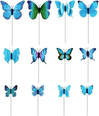 Produktbild von Schmetterlingsstecker für den Garten – 12 Stück – Schmetterlings-Gartenstecker – Schmetterlings-Gartendekoration – Pflanzgefäßdekoration – Blau