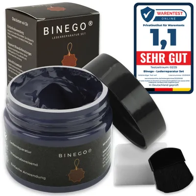 Produktbild von Binego® Lederreparaturset Leder & Kunstleder Reparatur Set | Lederreparatur Flüssigleder Lederfarbe Reparieren Reparaturset Aufbereitung | Dunkelblau