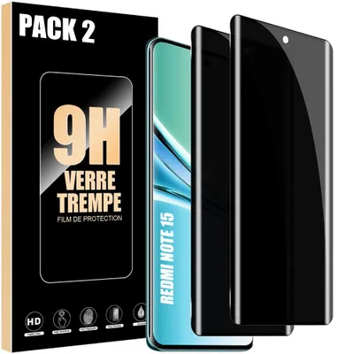 Image de 2x Verre Trempé Anti-Espion pour Xiaomi Redmi Note 15 5G/4G, Protection d'écran Anti-Rayures 9H