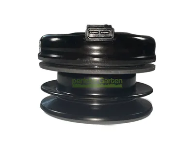 A black electromagnetic clutch for a lawn tractor, shown against a white background.
