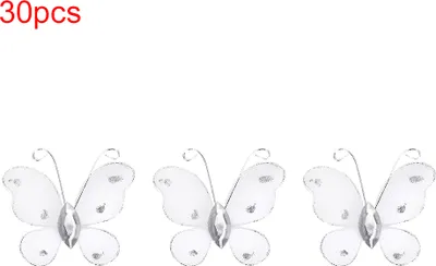 Produktbild von 30pcs verdrahtete Mesh Glitzer Schmetterlinge mit künstlichem Edelstein DIY handgefertigtes Kunsthandwerk für Unkrautfeiern Home Decoration White