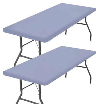 Produktbild von Tischdecke rechteckig 2er Set 120x75cm Grau Polyester elastisch wasserabweisend für Klapptische