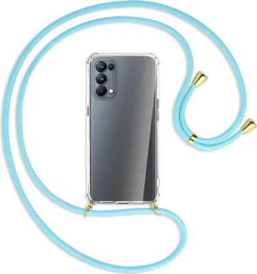 Produktbild von Handykette Backcover-Schutzhülle mit Band (Metall goldfarben) für Oppo Reno5 Pro 5G - himmelblau