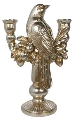 Image de Support à bougies "Oiseau" en résine argentée, Mars & More, 18,5 x 10 x 28,7 cm