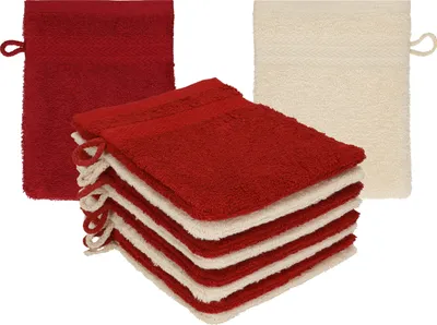 Produktbild von Betz 10 Stück Waschhandschuhe 16x21 cm PREMIUM 100% Baumwolle Farbe: rubinrot - sand