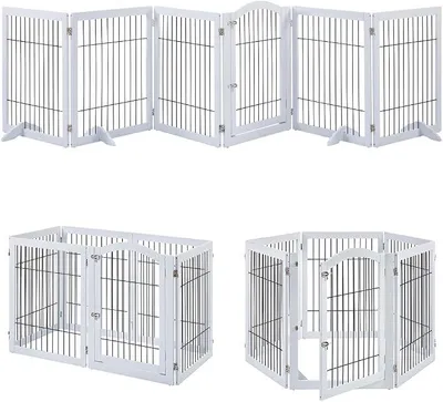 Produktbild von Kaminschutzgitter & Hundezauntrenner, Faltbares Metall-Absperrgitter, treppenschutzgitter ohne Bohren, 6 Paneele Laufstall für Hunde welpenauslauf und 4 Stützfüße, weiß