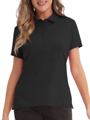 Produktbild von Poloshirt Damen Kurzarm, Golf Polohemd Schnelltrocknend Atmungsaktiv Sport Outdoor Shirts für Golf Tennis-Schwarz-S