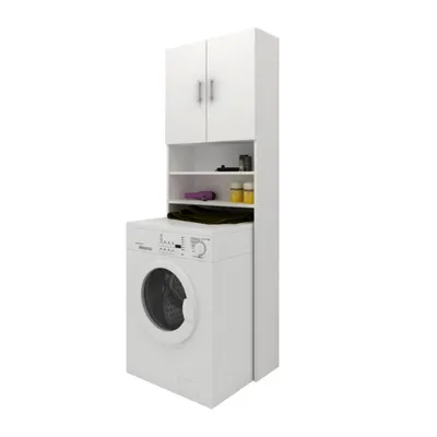 Image de haaus Haus Armoire à linge FYN pour machine à laver avec 2 portes et 4 étagères, blanc, L 65 x l 27 x H 190 cm