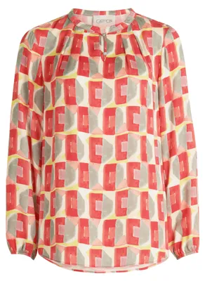 Produktbild von Casual Bluse mit Langarm, Rundhals-Ausschnitt, grafischem Muster, figurumspielend, 72 cm
