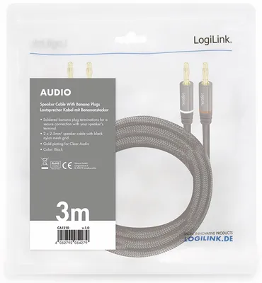 Produktbild von LogiLink CA1210, 2 x Banana, Männlich, 2 x Banana, Männlich, 3 m, Schwarz