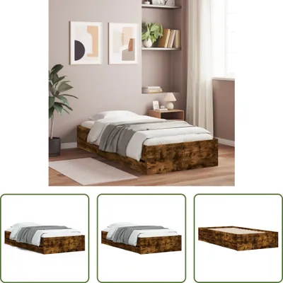Produktbild von The Living Store Bettgestell mit Schubladen Räuchereiche 90x190 cm Holzwerkstoff