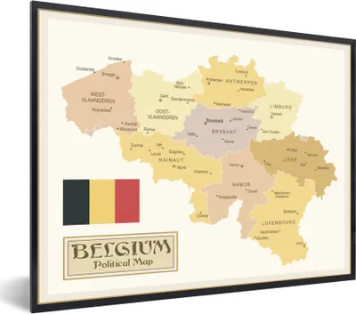 Produktbild von MuchoWow® Gerahmtes Poster Eine antike Illustration von Belgien 80x60 cm - Poster mit Schwarzem Bilderrahmen Wandposter Rahmen Foto Bilder - Schwarzem - Mit Gestell
