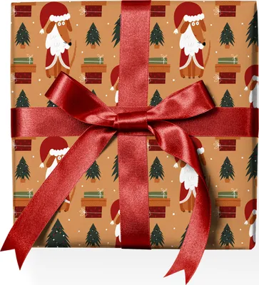 Produktbild von Süßes Santa Hunde Weihnachts Geschenkpapier mit Weihnachts Hund und Weihnachtsbäumen  - G22159, 32 x 48cm