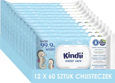 Zdjęcie produktu dla Chusteczki dla dzieci Kindii Water Care 99,9% Wody 60 szt.