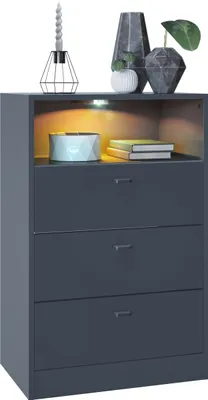 Produktbild von Vladon Kommode Pino V2,  Germany, Anrichte mit 3 Schubladen & 1 offenem Fach, Anthrazit matt/Anthrazit matt mit LED RGB (56 x 86,5 x 36 cm)
