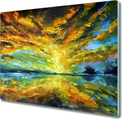 Produktbild von Coloray Schneidebrett Herdabdeckplatte 60x52 cm Kochplattenabdeckung Hackbrett Küchenbrett - See Baum Himmel Sonne