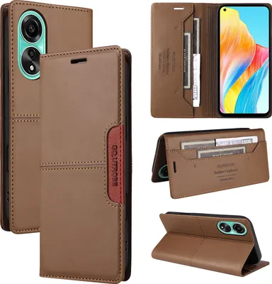 Immagine prodotto di Custodia per Oppo A78 4G, custodia in pelle flip wallet con slot per carte e supporto Marrone