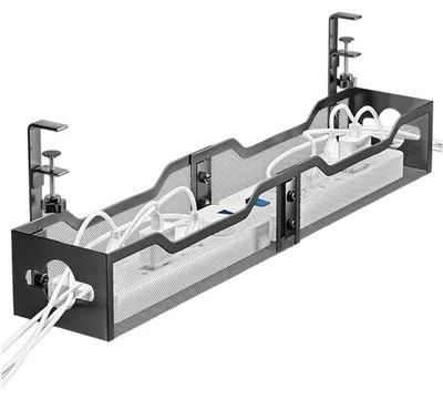 Imagen del producto de Canal para cables sin necesidad de taladrar - Sistema de gestión de cables - Organizador de escritorio - - 63,5 x 12 x 8 cm - Acero resistente con cremallera - Caja para gestión de cables