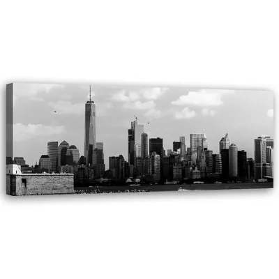 Produktbild von Leinwandbild Stadt in Schwarz-Weiß 120x40 Feeby Grau bild für die wand bereit zum aufhängen