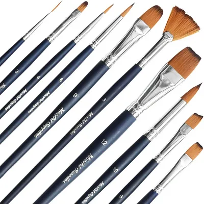Produktbild von 10er Set MozArt Supplies Premium Nylon Malpinsel Größe Pinsel 000–12 Aquarellpinsel Künstlerpinsel