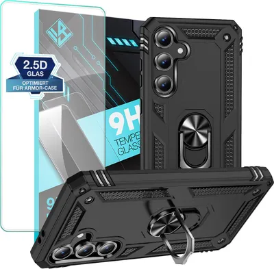 Produktbild von Armor Outdoor Handyhülle für Samsung Galaxy S24 FE Handy Panzer Case Schutzhülle mit 9H Displayglas Displayschutz Farbe: Schwarz