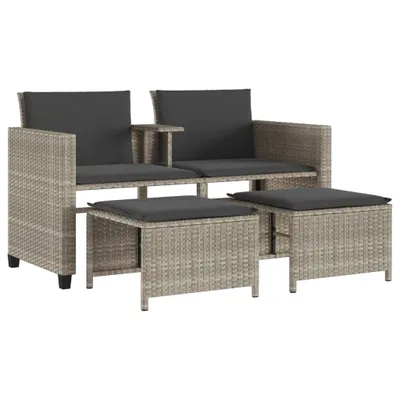 Produktbild von Gartensofa 2-Sitzer mit Tisch und Hockern Hellgrau Poly Rattan