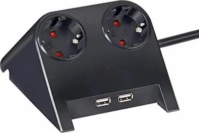 Imagen del producto de Enchufe doble con cargador USB y cable de 1,8 metros - Color , acabado resistente