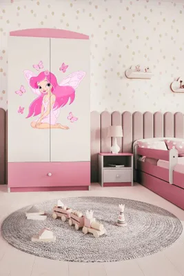 Obrázek produktu pro Dětská šatní skříň Babydreams Šatní skříň se závěsnými dveřmi Šatní skříň Elfe I Světle růžová
