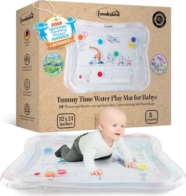 Produktbild von TummyTime Wassermatte XXL by Freudeskind, Baby Wasserspielmatte, 100% Phtalate- & BPA-frei ab 0, 3, 6, oder 9 bis 24 Monate, Sensorische Montessori Spielmatte, Babyspielzeug Bauchlage