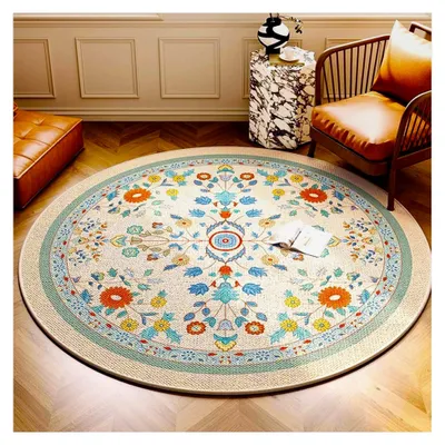Produktbild von Runder Retro-Teppich im Bomisian-Stil, ultradünn, weich, rutschfest, waschbar, geeignet für Schlafzimmer, Eingangsbereich, Esszimmer, Familienwohnheim