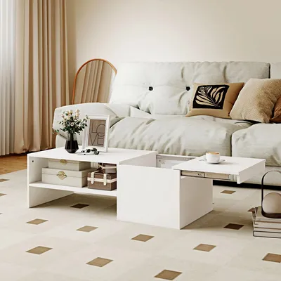 Image de Table d'appoint et table basse imitation bois - Multifonctionnelle pour le salon - Avec espace de rangement - Hauteur : 36 cm