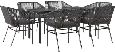 Image de vidaXL Ensemble de jardin 7 pièces avec coussins noir Poly rotin verre