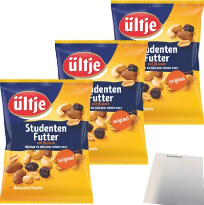 Produktbild von Ültje Studentenfutter mit Rosinen das original 3er Pack (3x200g Beutel) + usy Block