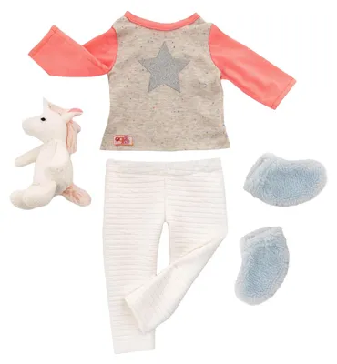 Image de Ensemble pyjama pour poupées de 45 cm - Licorne