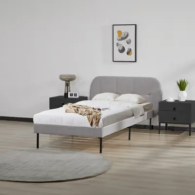 Produktbild von Polsterbett ‘Porvoo’ Kiefernholz Textil 90 x 200 cm Grau