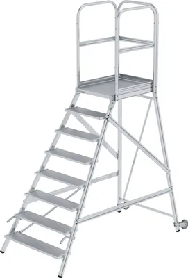 Produktbild von MUNK Podestleiter mit Rollen und Griff Aluminium geriffelt 8 Stufen