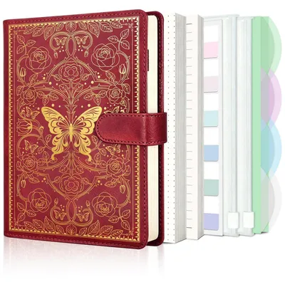 Image de Cahier à spirales A5, format rechargeables, rouge, en PU, 135 feuilles, avec compartiments et fermeture magnétique
