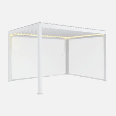 Immagine prodotto di Pergola bioclimatica 3x4m in alluminio LED + tenda 3m + tenda 4m, Bianco